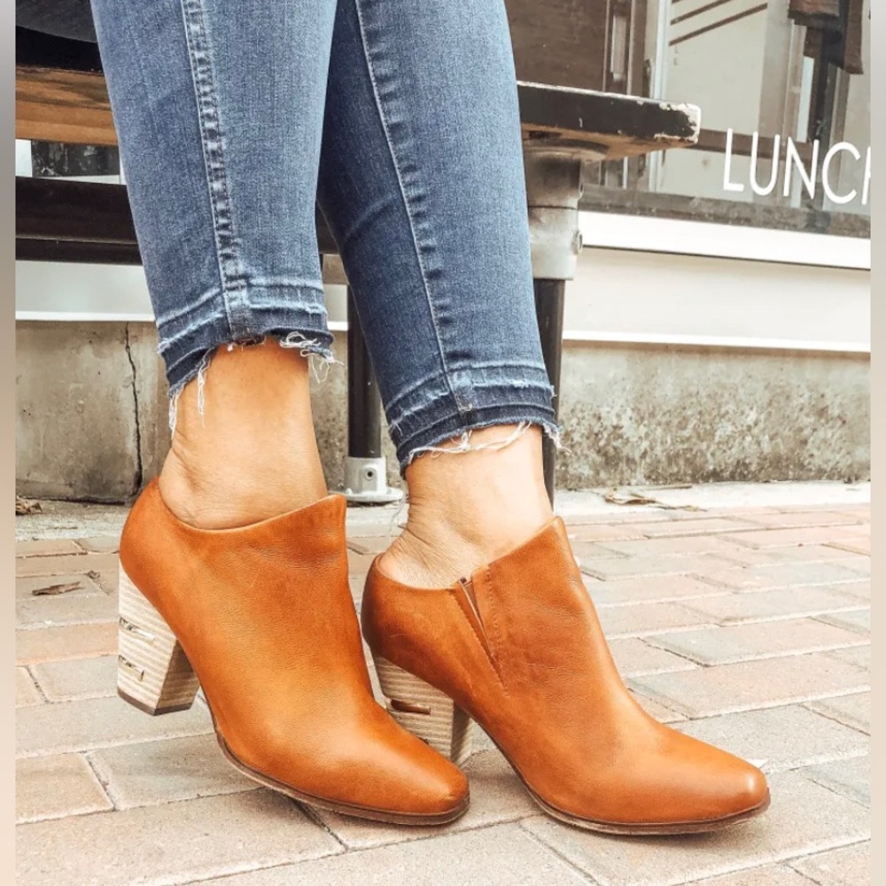Antelope Leather Cork Mule 920 Metal Inset Block Heel Womens 6.5 EU37 Tobacco